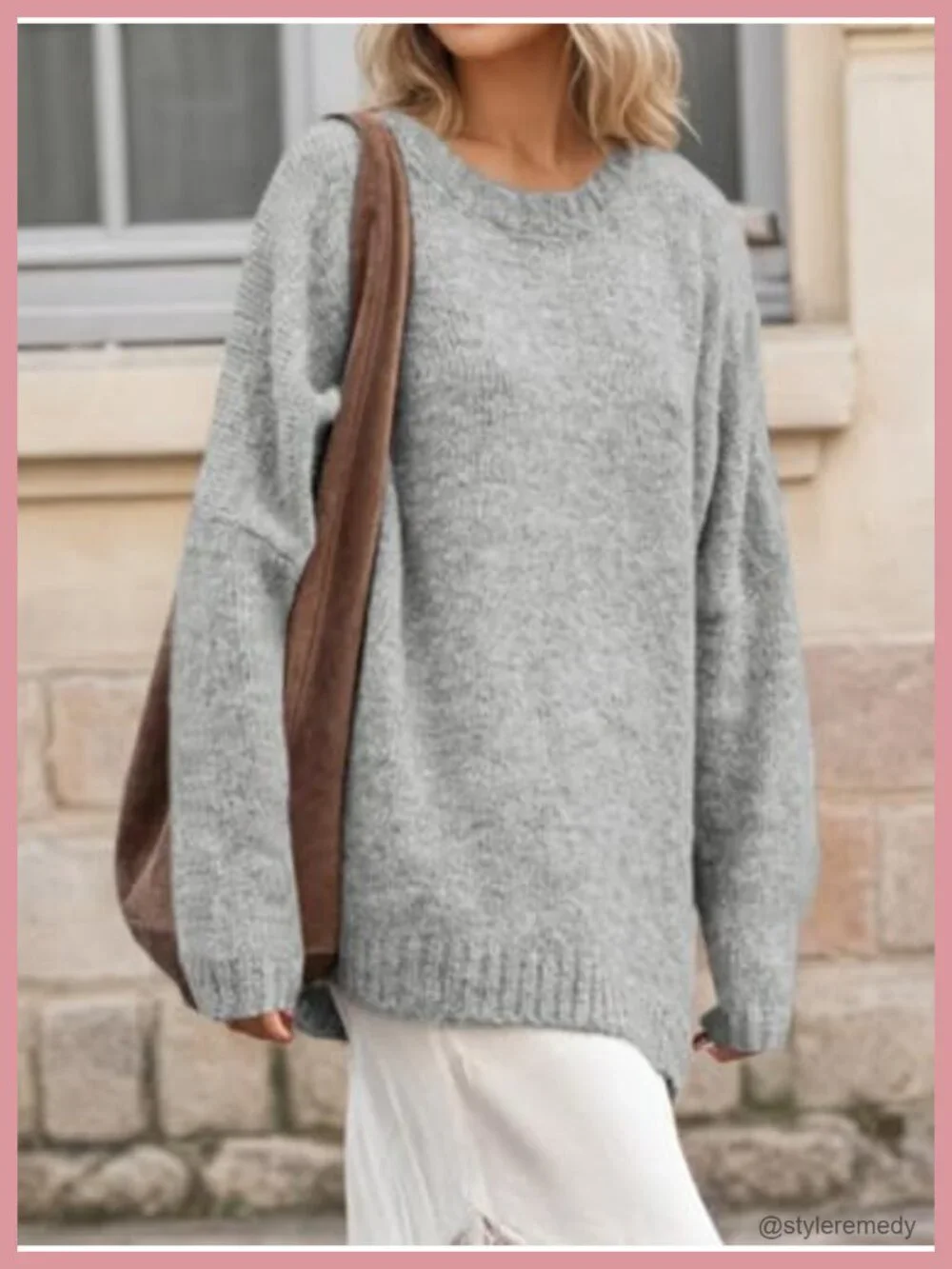 Women's Oversized Tunic Sweater Crew Neck Chunky Knit Soft Pullover